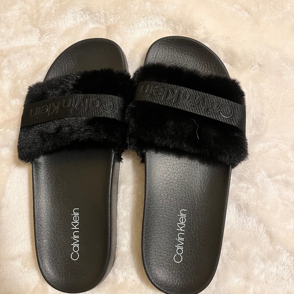 Calvin Klein Faux Fur Slides